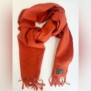 Vintage Neiman Marcus 100% Lambswool Orange Fringe Scarf Made in Scotland